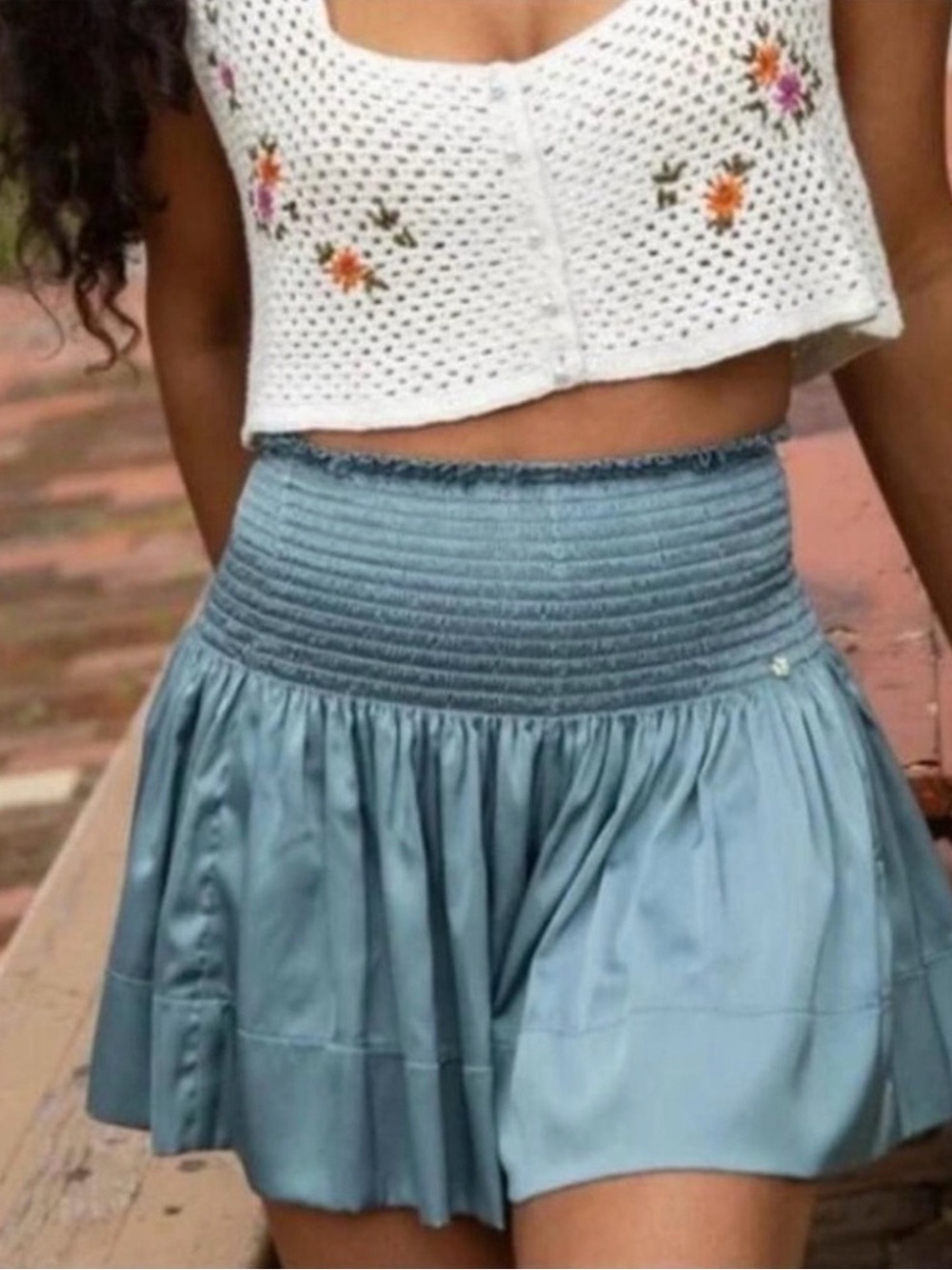 NWT Natural Life Daisy Blue Smocked Waist Skorts-Shorts Boho Coastal Beach - Picture 2 of 7